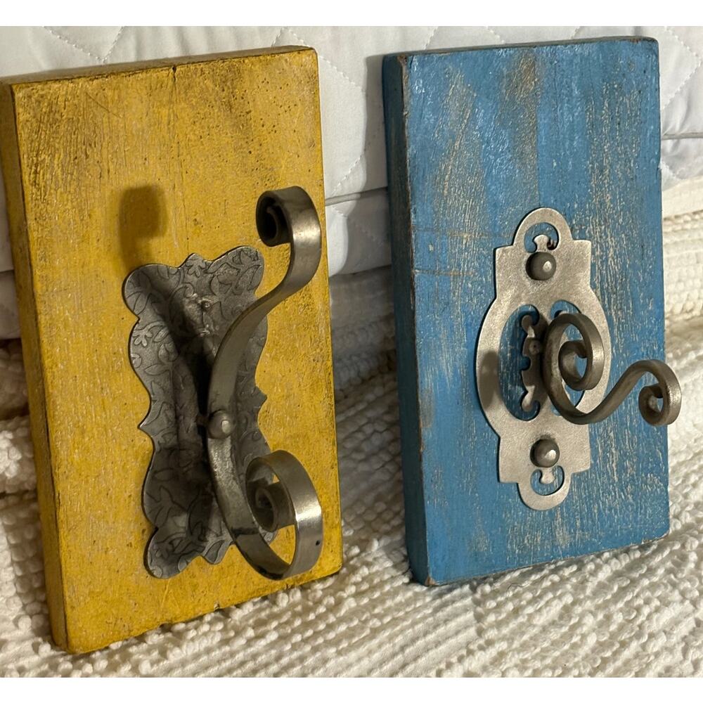 Two Old World Metal Wall Hooks on Wood Plaques-World Market-Tuscan-Cottage-Farm